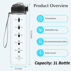 EYQ 1L Water Bottle, 1 Litre Water Bottle with Straw, 32oz Leak-Proof Motivational Sports Drinks Bottle with Time Marker, Tritan BPA-Free, Drinking Waterbottles for Gym Outdoor Sports