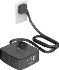 6 Ft Surge Protector Power Strip - YISHU 8 Widely Outlets with 4 USB Ports, 3 Side Outlet Extender with 6 Feet Flat Extension Cord, Ultra Flat Plug, Wall Mount, Desk USB Charging Station, ETL, Black