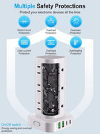6FT Power Strip Tower with Wireless Charger,Surge Protector with 12 Outlets