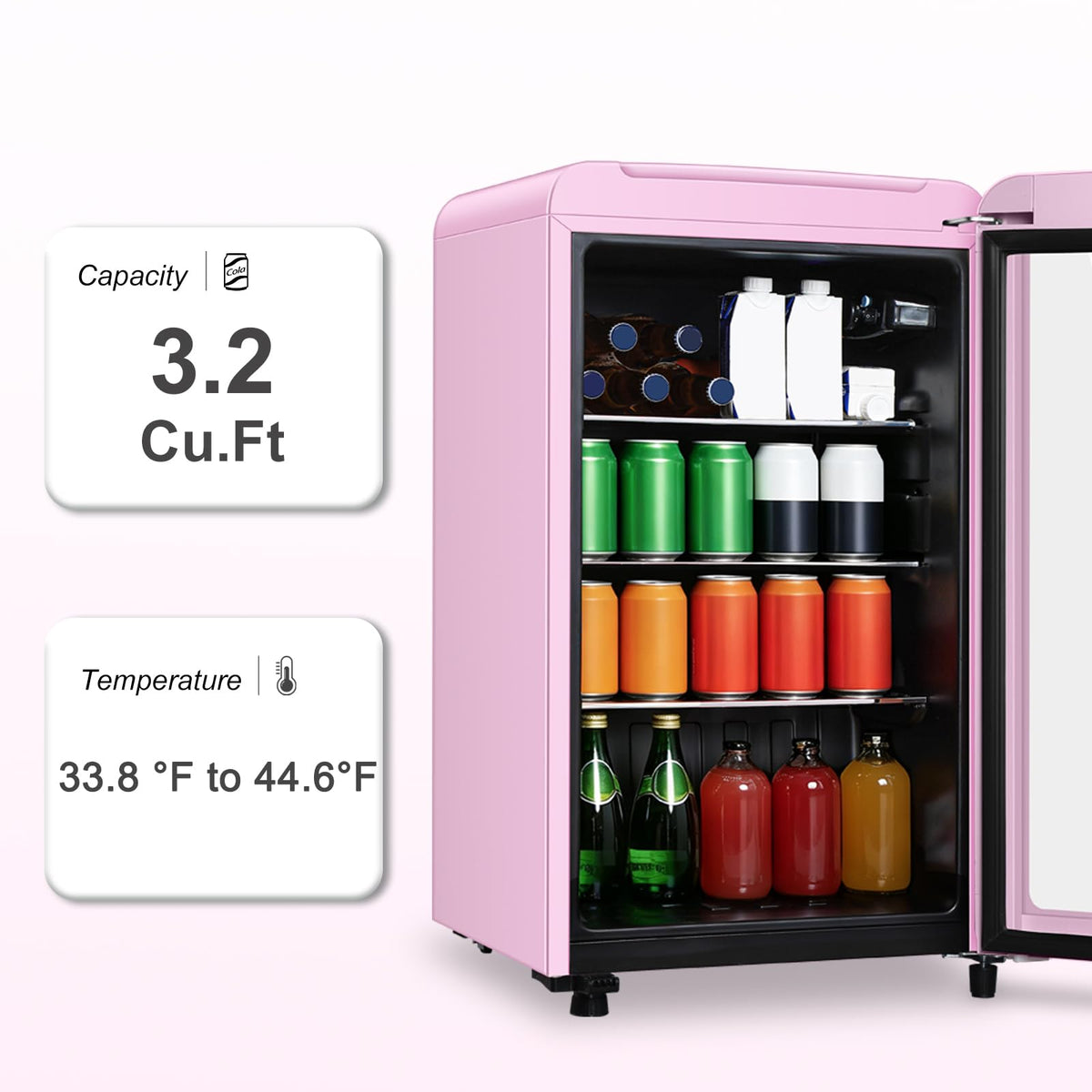 HAILANG 130 Can Retro Beverage Refrigerator, Fridge with Glass Door, White