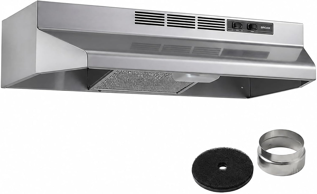 Broan-NuTone 4130SF Fingerprint Resistant Ductless Under-Cabinet Range Hood, 30-Inch, Stainless Finish with Print Guard