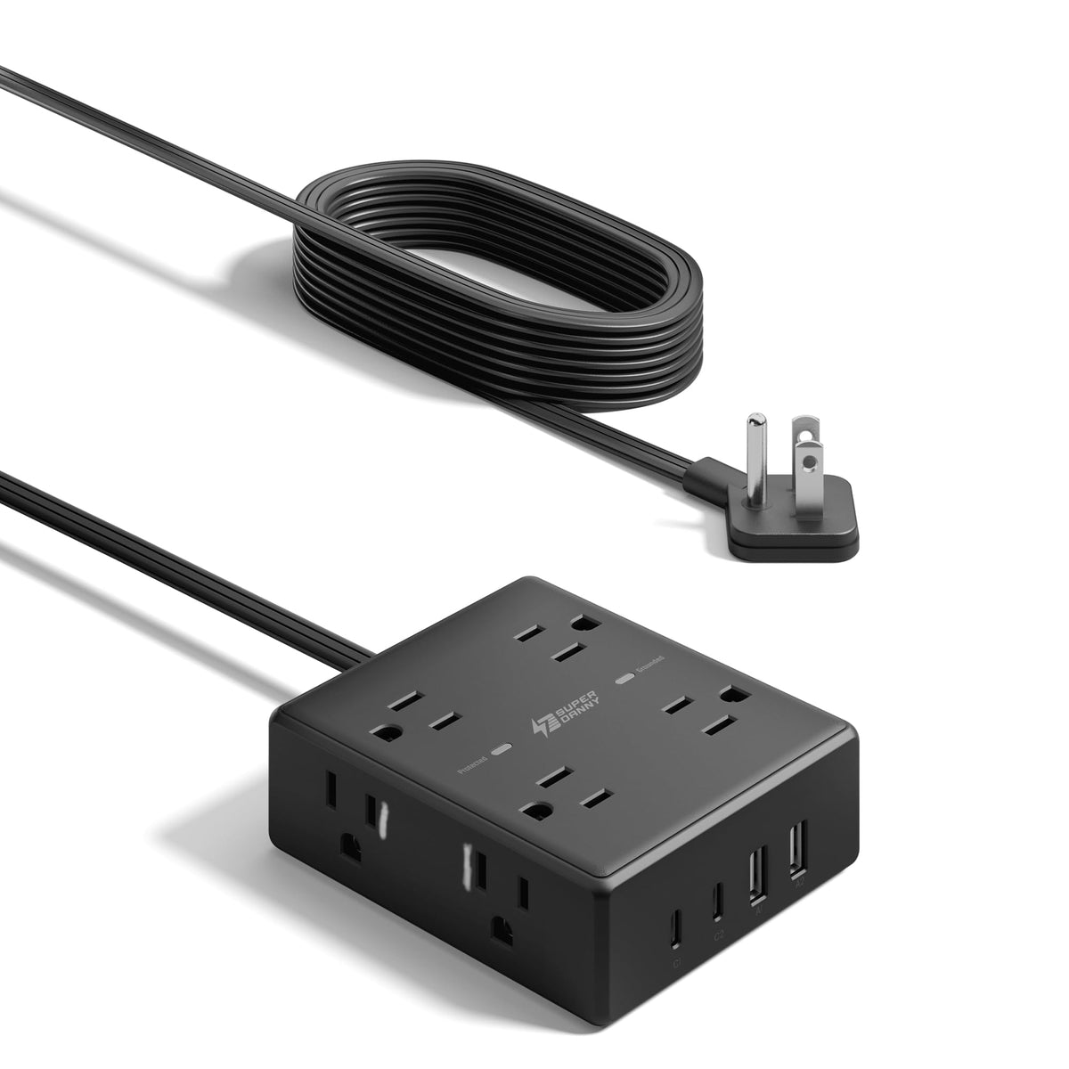 SUPERDANNY Extension Cord,Flat Plug Surge Protector Power Strip,6Ft