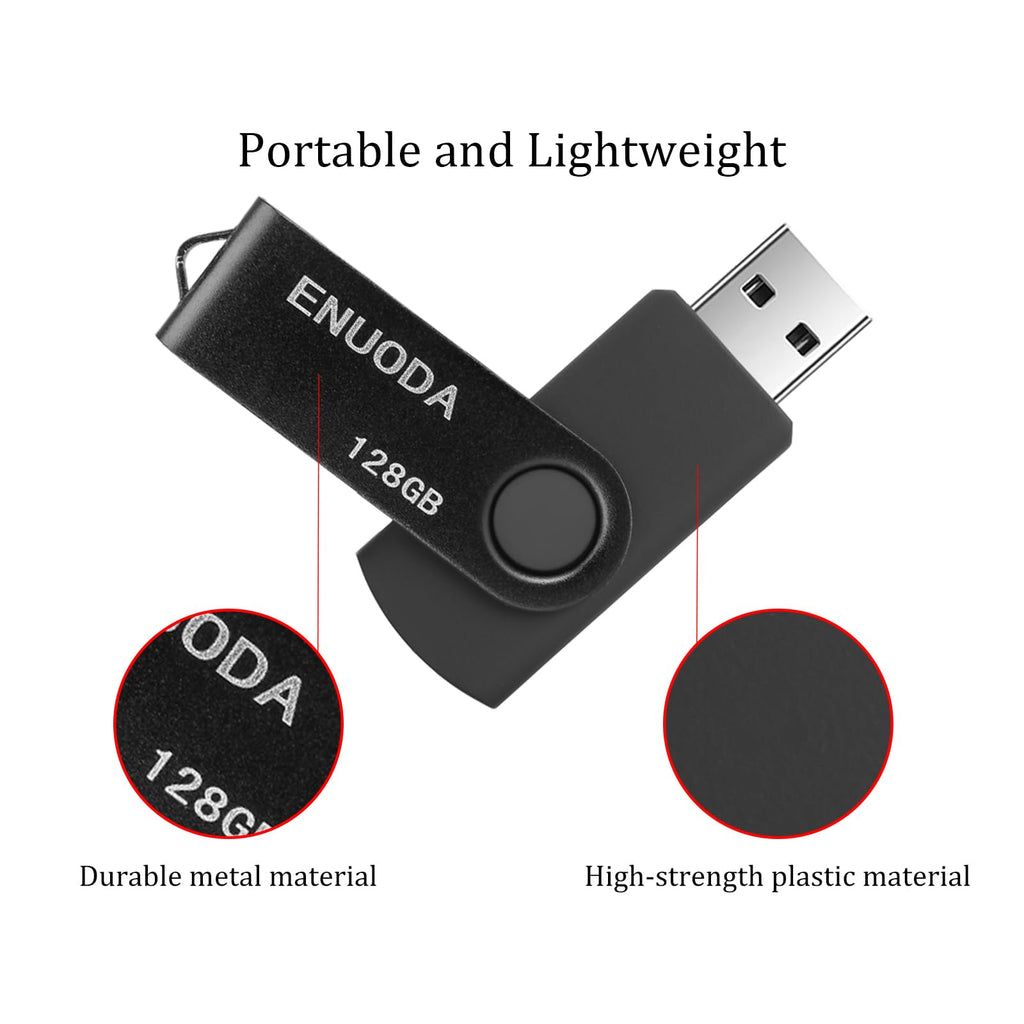 ENUODA 16GB USB Stick 1 Pack Memory Stick USB 2.0 Flash Drives Swivel Design Pen Drive for Data Storage Thumb Drive with LED Light (Black)