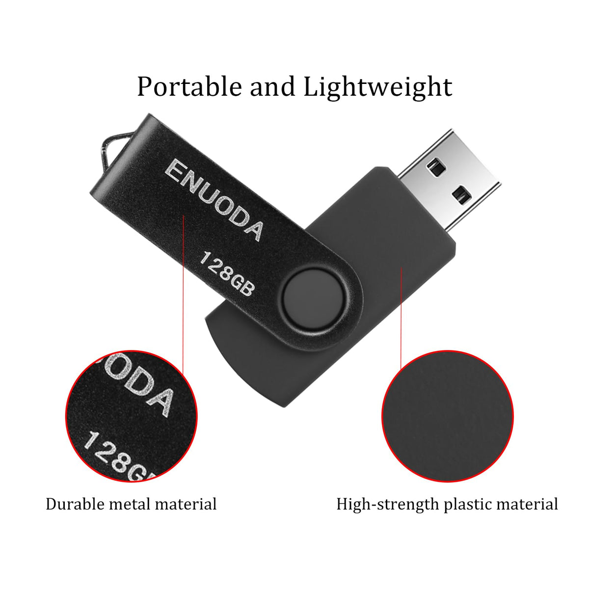 ENUODA 16GB USB Stick 1 Pack Memory Stick USB 2.0 Flash Drives Swivel Design Pen Drive for Data Storage Thumb Drive with LED Light (Black)