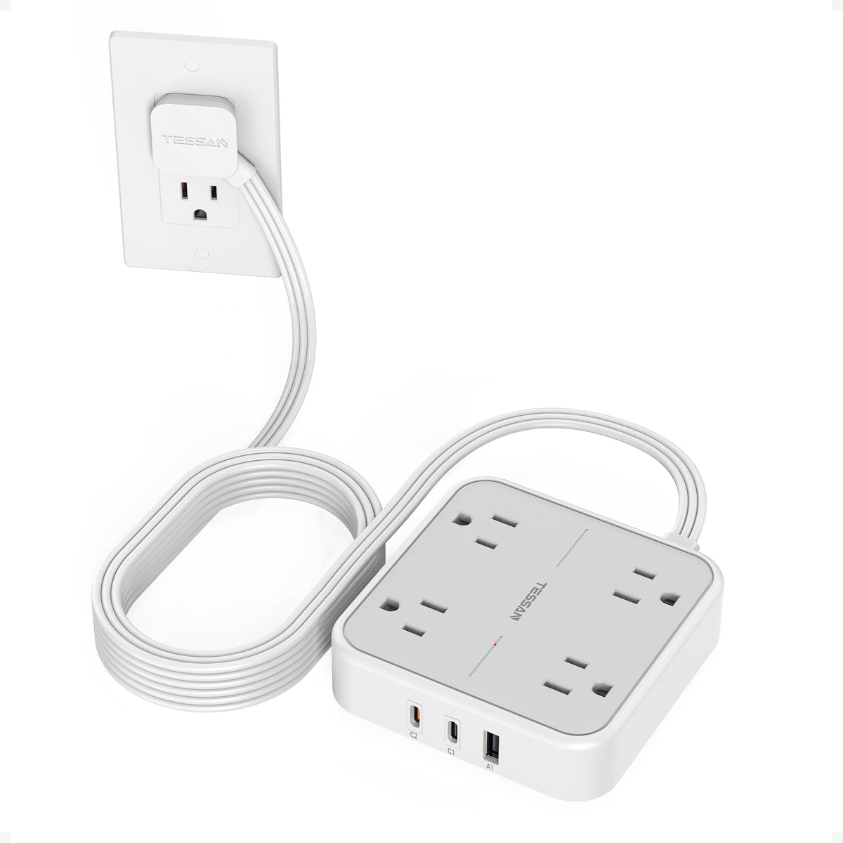 TESSAN PD 20W Surge Protector Extension Cord 5Ft, Flat Plug Power Strip