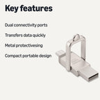 Amazon Basics USB Flash Drive, Thumb Drive Memory Stick with USB C and USB A Dual Ports, 128GB, Champagne Silver