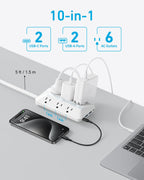 Anker Power Strip with 300J Surge Protector, 5ft Outlet Extender, 20W, 6AC