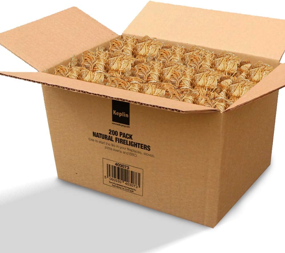 KEPLIN Natural Firelighters - 200 Pack | Eco Friendly Wood Wax Fire Starters | Quick Flame | Safe to Use | Ideal for Stoves, Open Fires, BBQ's & Pizza Ovens