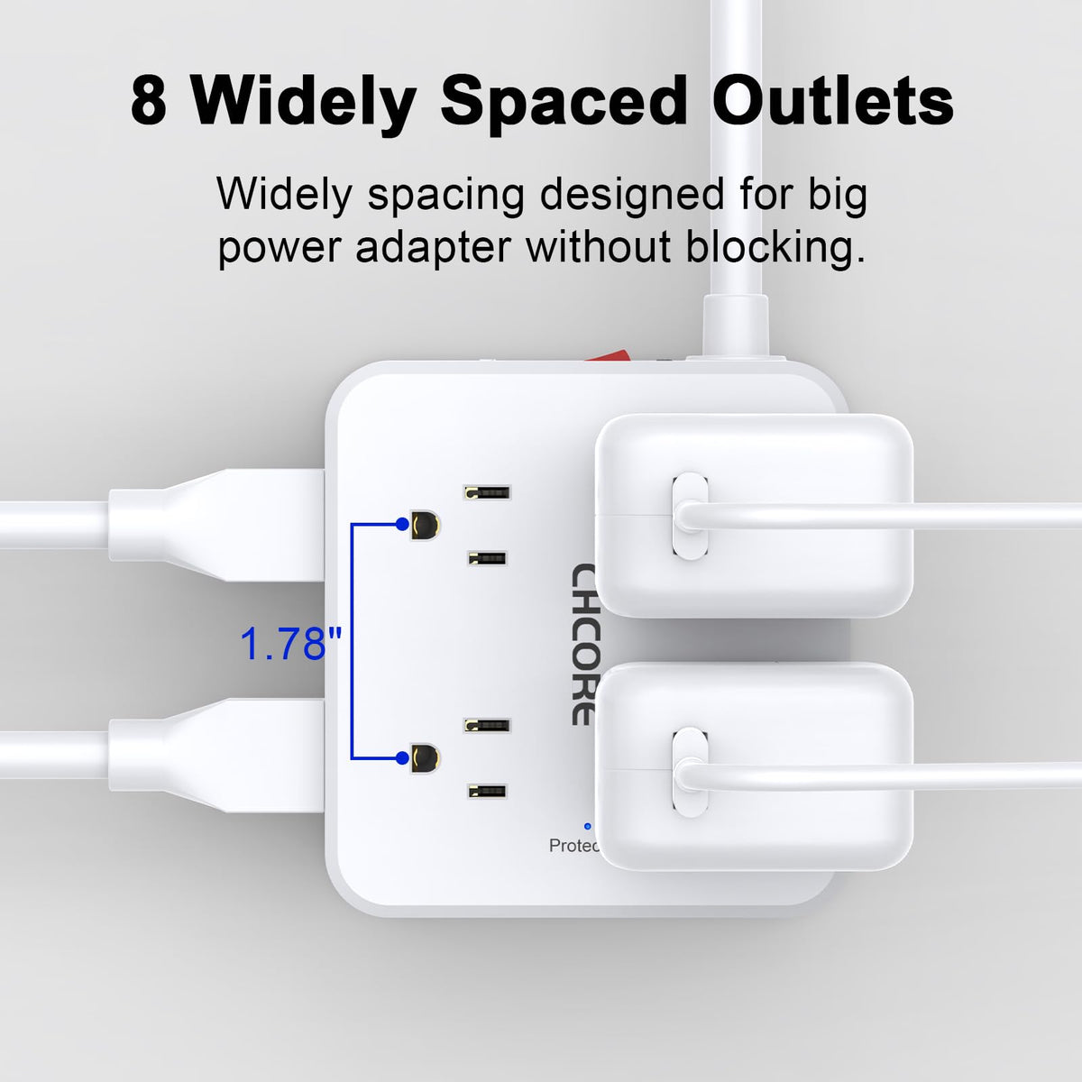 Surge Protector Power Strip - CHCORE 10 Ft Braided Extension Cord with 8 Outlets with 4 USB (2 USB C) Charging Ports, Flat Plug Multi Plug Outlet Extender Charging Station for Home Office, ETL, White