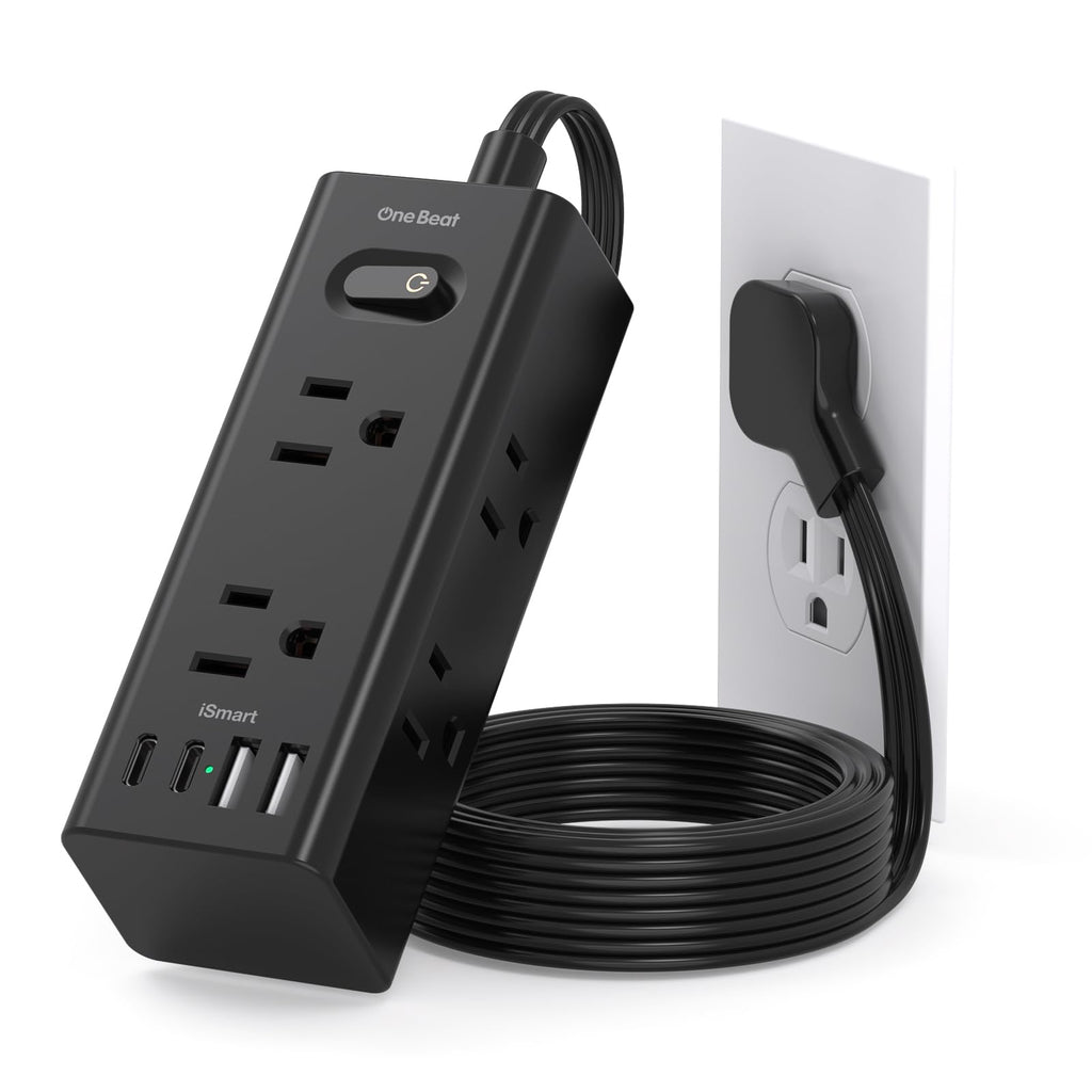 One Beat 10Ft Extension Cord with Multiple Outlets,Flat Plug Power Strip
