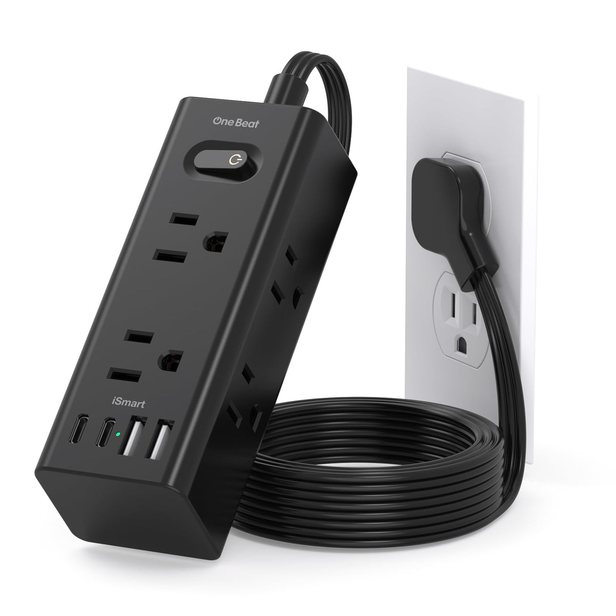 One Beat 10Ft Extension Cord with Multiple Outlets,Flat Plug Power Strip