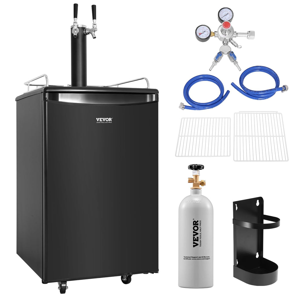 VEVOR Beer Kegerator, Single Tap Commercial Draft Beer Dispenser for D system, Full Size Keg Refrigerator with 5lbs CO2 Tank, Hold 2 Sixth / 2 Ball lock keg, Black