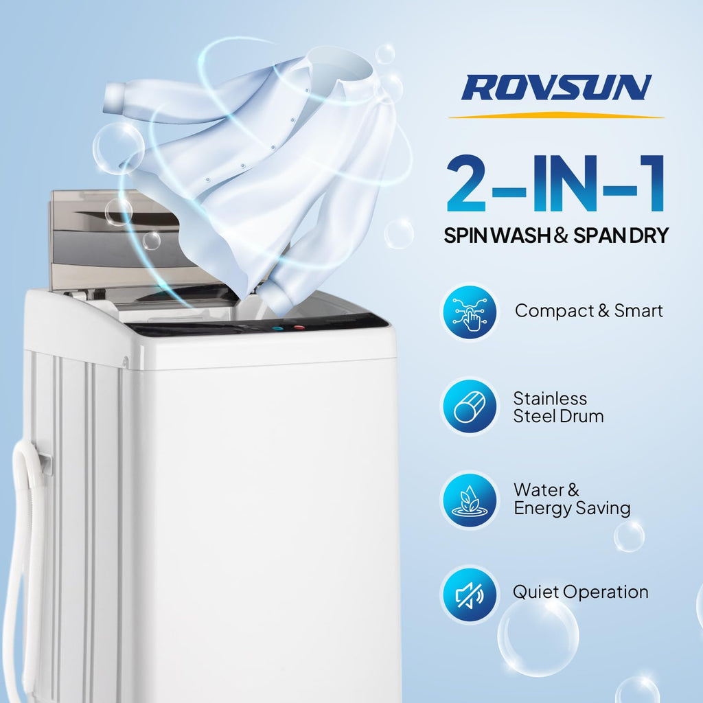 ROVSUN 25LBS Full-Automatic Washing Machine and 3.5CuFt Portable Clothes Dryer Set, Compact Laundry Washer and Dryer Combo Set with Stainless Steel Inner Tub, for Apartment, Dorms, Home