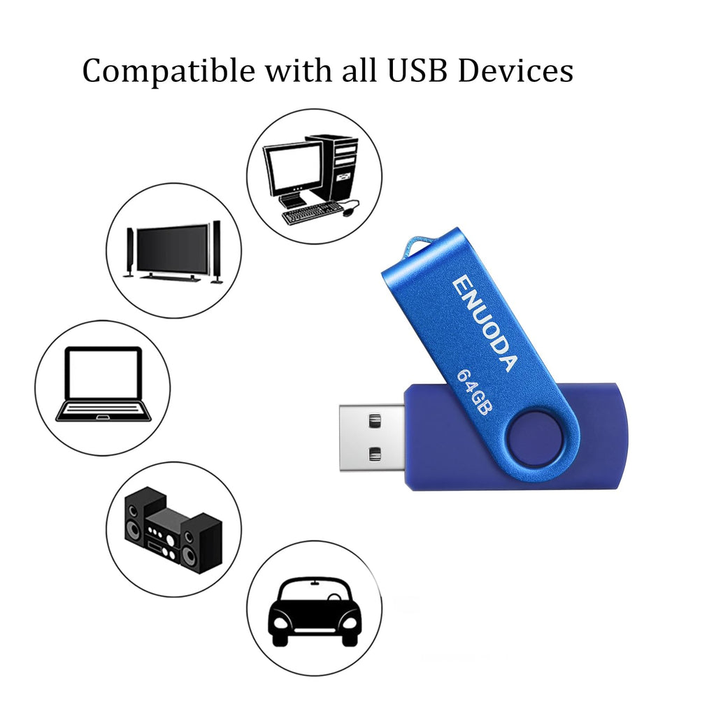 ENUODA 16GB USB Stick 1 Pack Memory Stick USB 2.0 Flash Drives Swivel Design Pen Drive for Data Storage Thumb Drive with LED Light (Black)