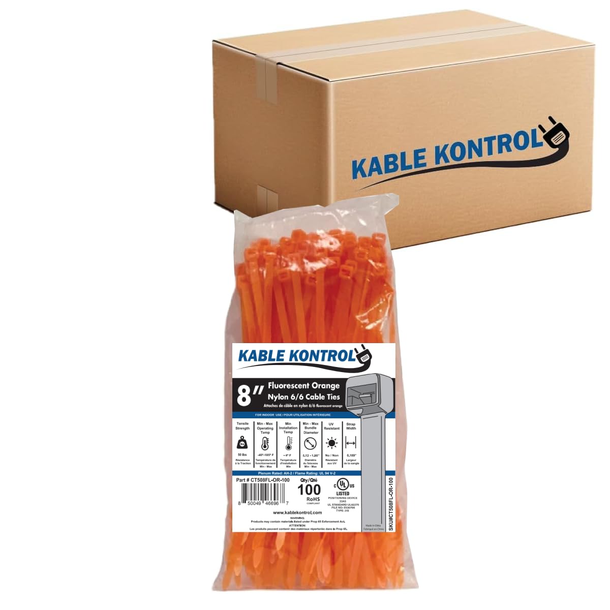 Kable Kontrol Cable Zip Ties, 4 Inch, 100 Pcs, 18lbs Test, Gray