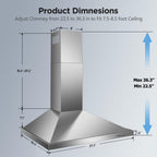 Wall Mount Range Hood 30 inch, 900 CFM Stainless Steel Kitchen Hood