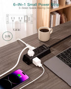 Cruise Essentials - Flat Plug Power Strip, Addtam 5 ft Ultra Flat Extension Cord with 6 Outlets Extender, No Surge Protector for Cruise Ship, Travel, Dorm, Home Office,Black