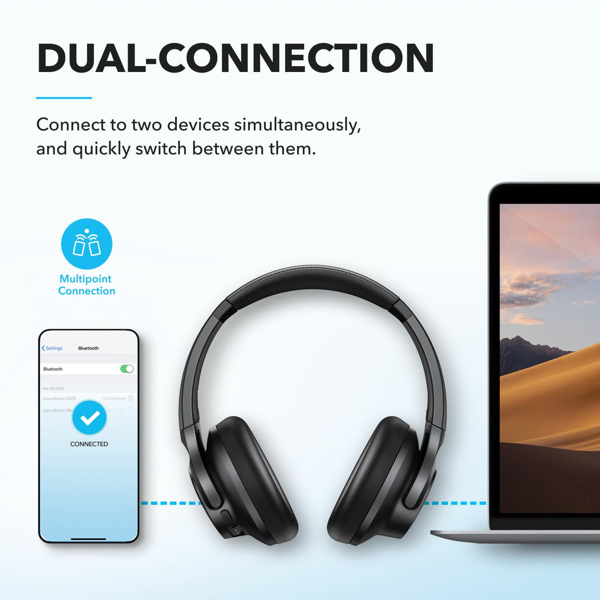 Soundcore by Anker Q20i Headphones with Protective Case, Blue, Bundle