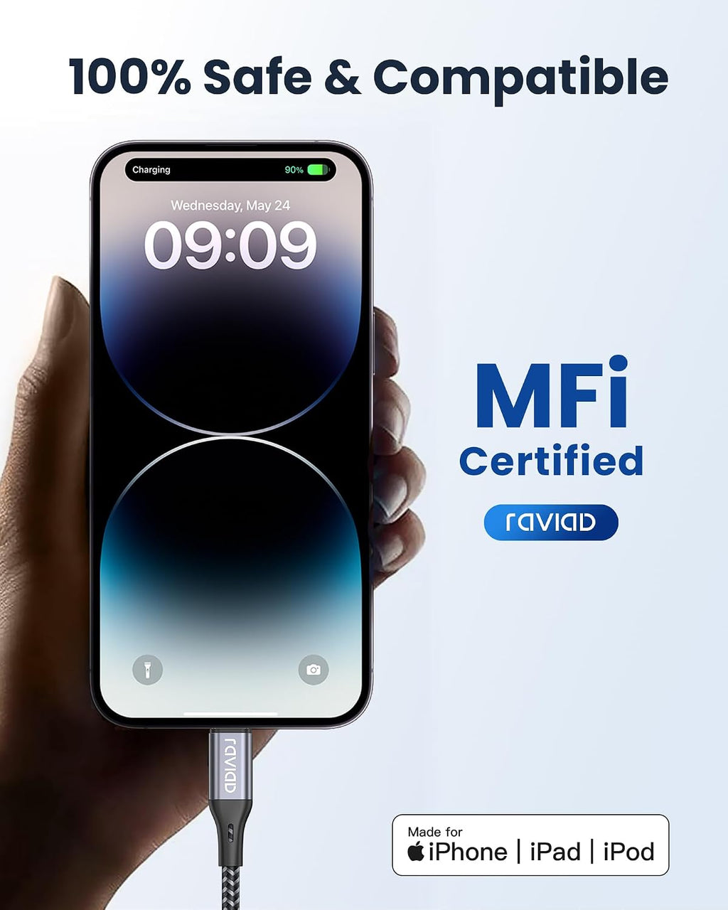RAVIAD Short USB C Lightning Cable 30CM MFi Certified iPhone Charger USB C