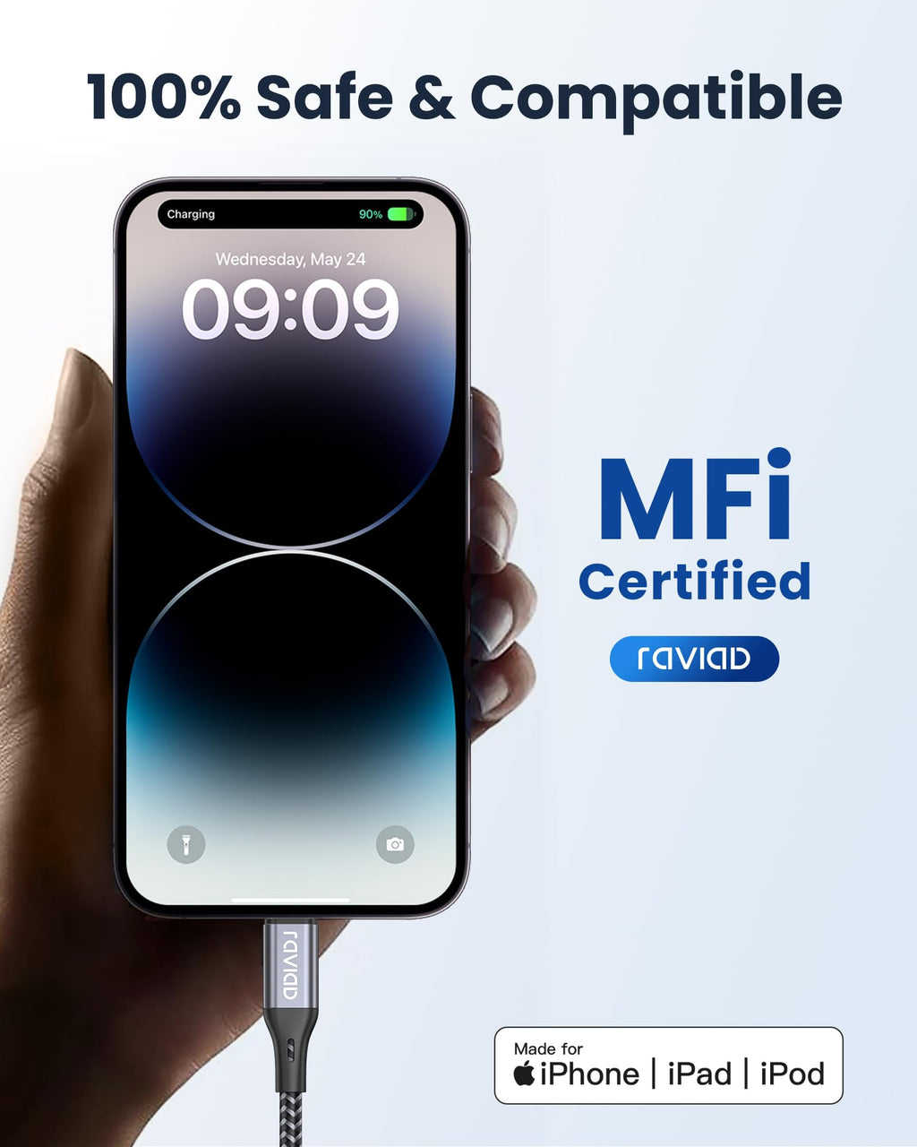 RAVIAD Short USB C Lightning Cable 30CM MFi Certified iPhone Charger USB C