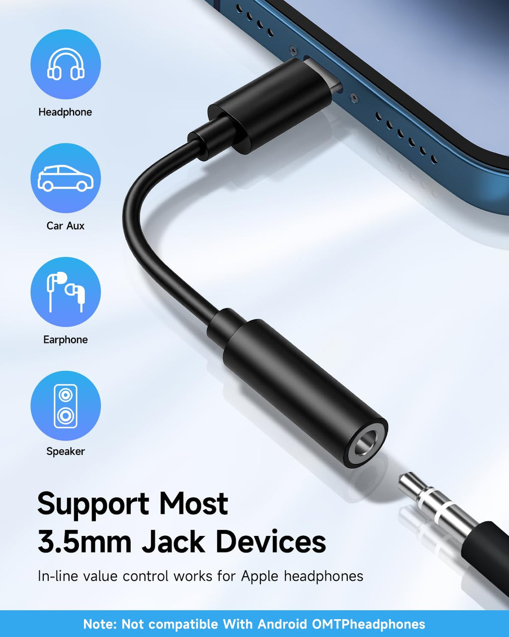 Apple MFi Certified 1 Pack Lightning to 3.5 mm Headphone Jack Adapter for iPhone, iPhone Aux Adapter Converter Dongle Audio Cable Compatible with iPhone 14 13 12 11 X XS 8 7 Black