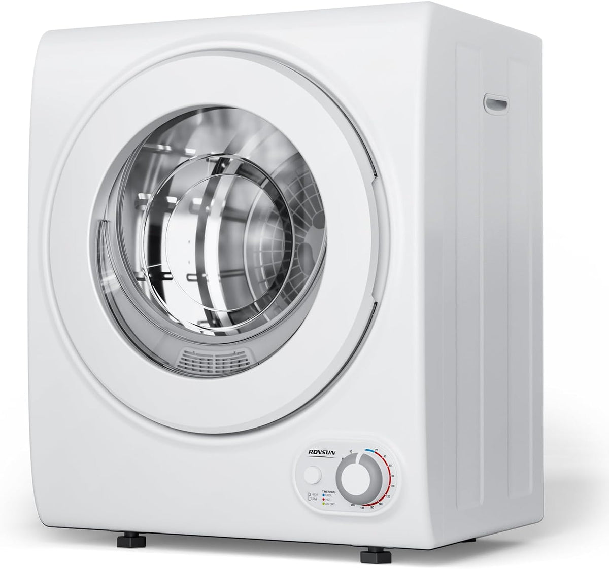ROVSUN 110V Portable Clothes Dryer, High End Laundry Front Load Tumble Dryer Machine with Stainless Steel Tub & Simple Control Knob for Apartment, Dorm-850W, White