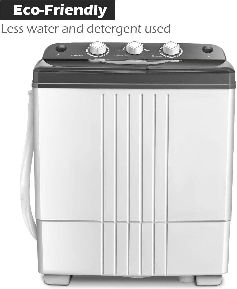 Giantex Portable Washing Machine, 20lbs Capacity, 12lbs Washer and 8lbs Spinner, Compact for Apartment RV, Gray & White, GX20313-PE