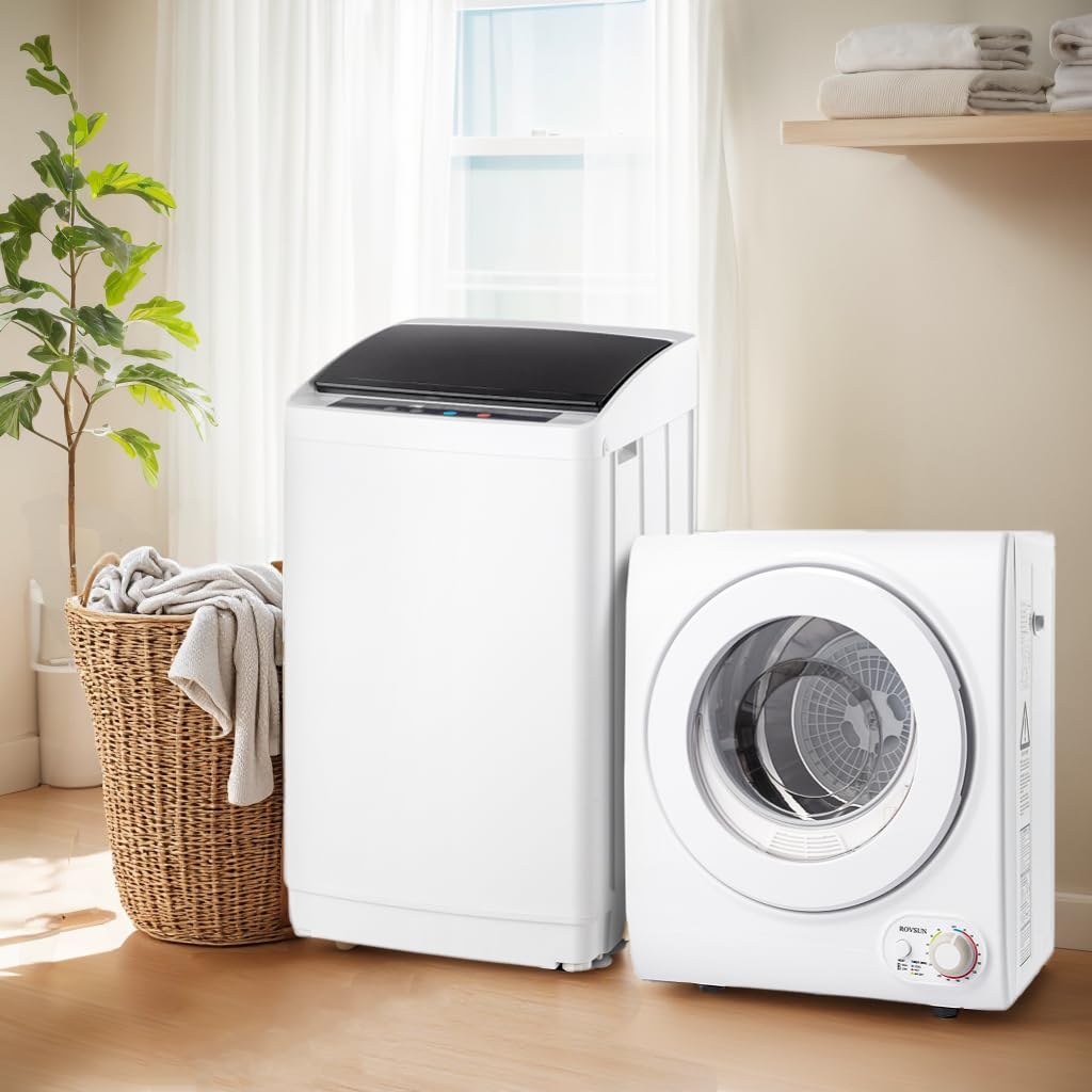 ROVSUN 25LBS Full-Automatic Washing Machine and 3.5CuFt Portable Clothes Dryer Set, Compact Laundry Washer and Dryer Combo Set with Stainless Steel Inner Tub, for Apartment, Dorms, Home