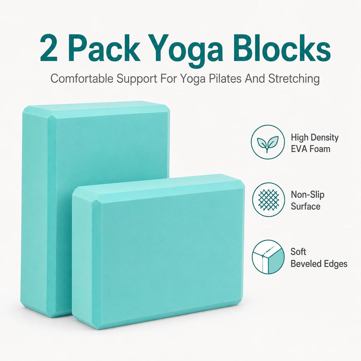 EXERZ Yoga Blocks 2pcs Gym Bricks -Comfortable Fitness Yoga Bricks, Anti-Slip, Lightweight and Travel Friendly Pilates Practice