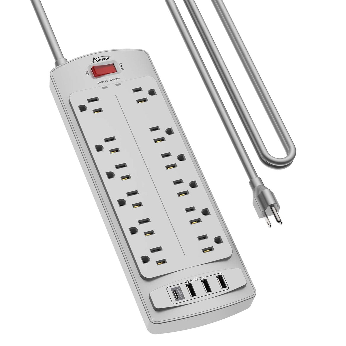 ALESTOR 6 Ft Surge Protector Power Strip with 12 Outlets and 4 USB Ports