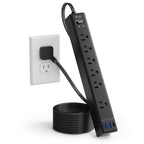 SUPERDANNY 6Ft Thin Extension Cord, Flat Plug Surge Protector Power Strip