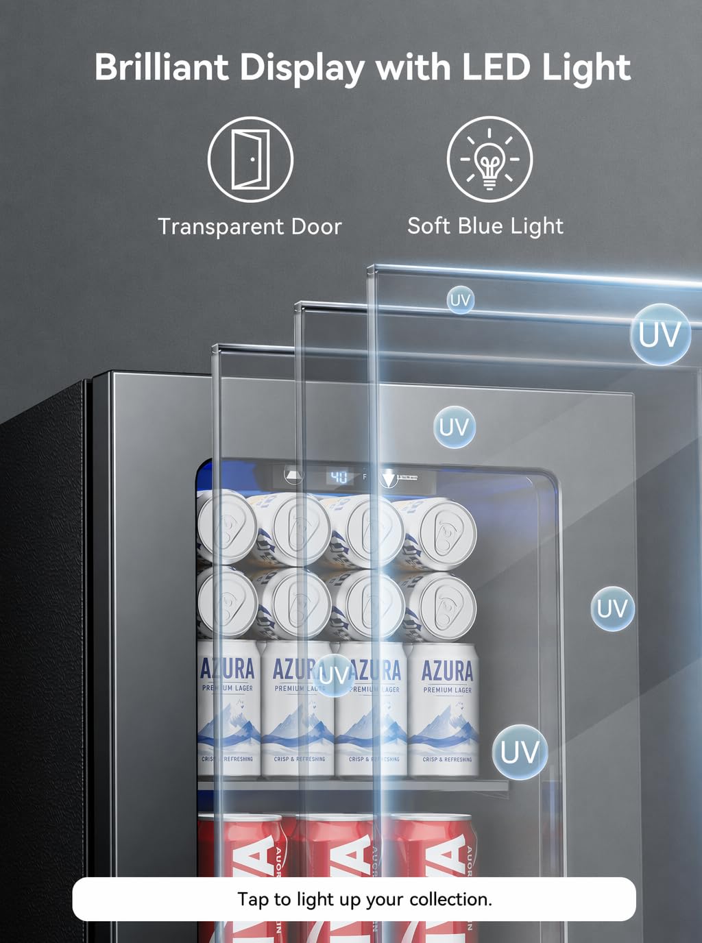 Feelfunn 2.6CuFt Beverage Refrigerator, 95 Can Mini Fridge with Glass Door