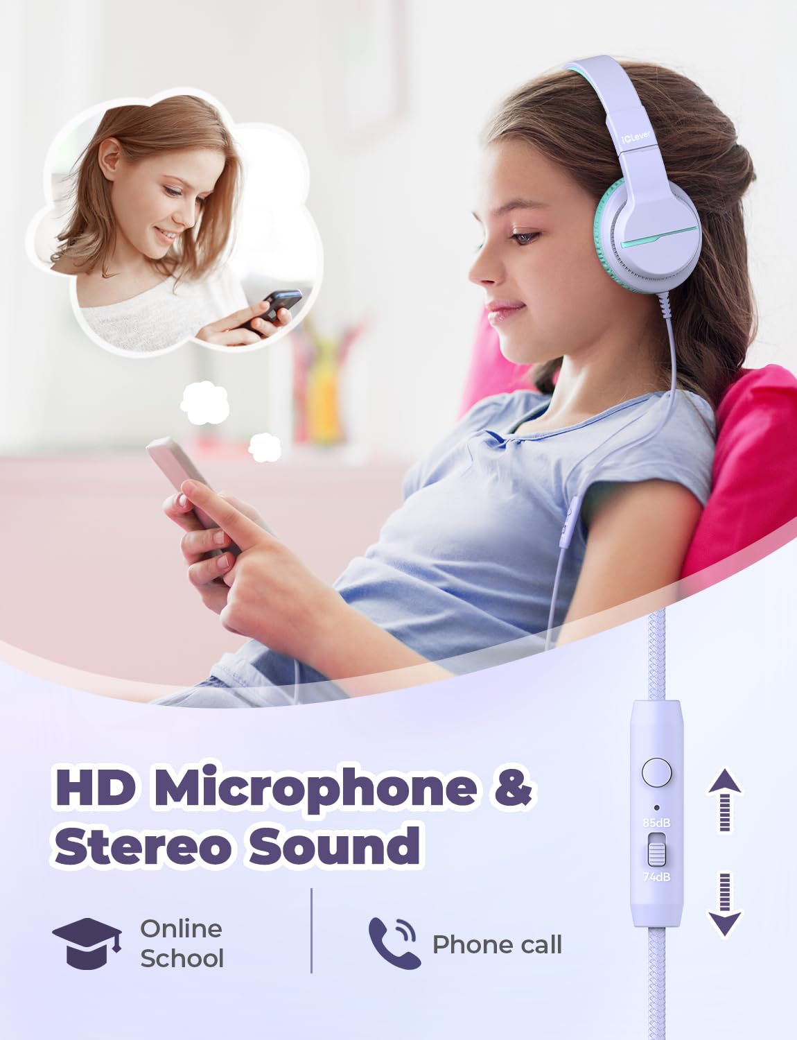 iClever HS19 Kids Headphones with Cord, Toddler Headphones for Boys Girls