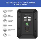 Multi Plug Wall Outlet Night Light, POWRUI 6 Outlet Extender & 3 USB Ports