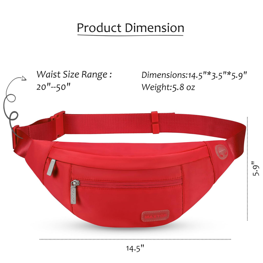 MAXTOP Large Bumbag Waist Fanny Pack Running Belt for Men Women Unisex Bum Bag with Headphone Jack and 4-Zipper Pockets Adjustable Belt for Travel Running Jogging Workout Hiking Gifts All Black