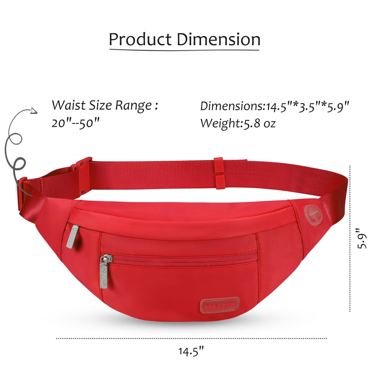MAXTOP Large Bumbag Waist Fanny Pack Running Belt for Men Women Unisex Bum Bag with Headphone Jack and 4-Zipper Pockets Adjustable Belt for Travel Running Jogging Workout Hiking Gifts All Black