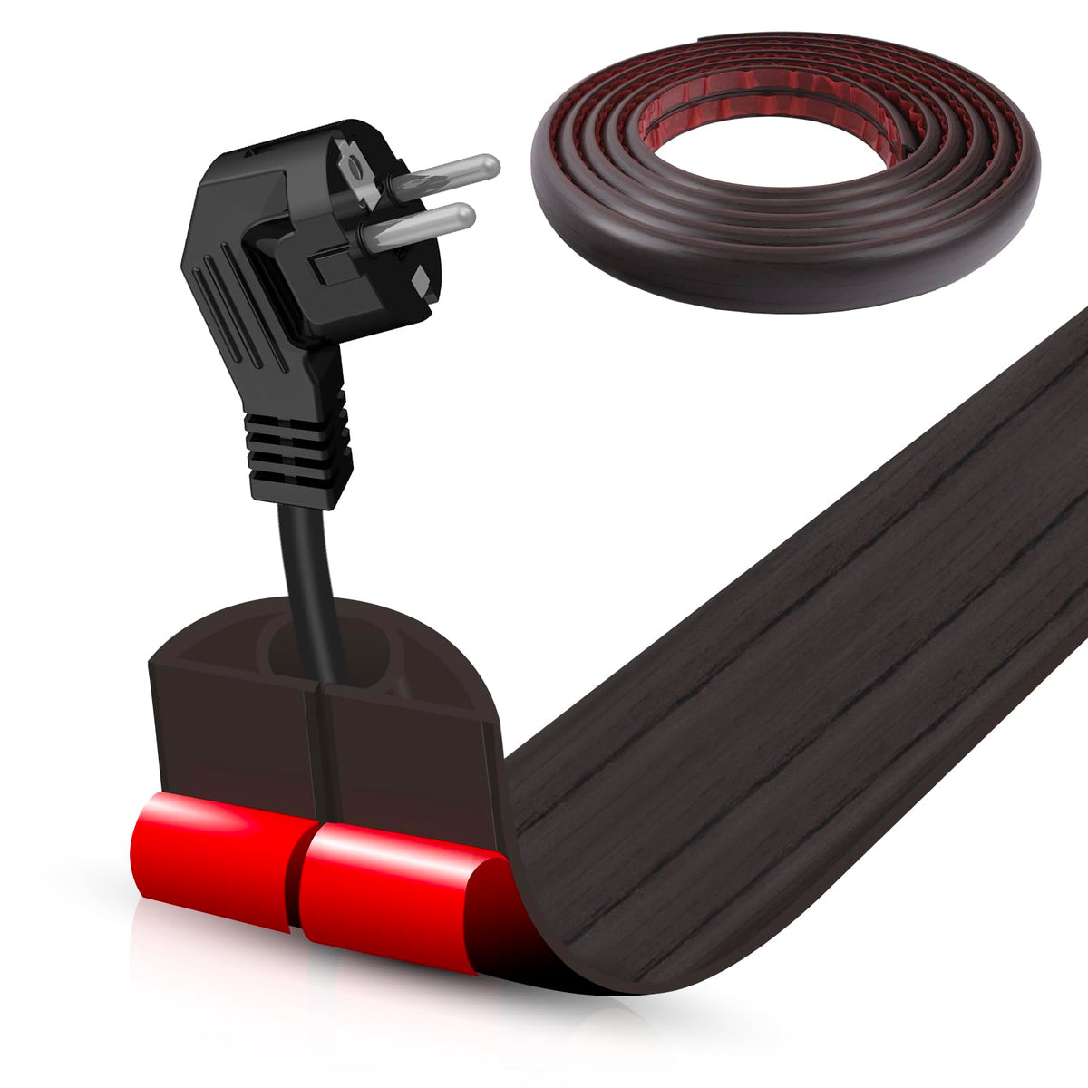 Floor Cord Cover Self Adhesive Cord Hider,3.3FT Cable Management, Extension Strip Protector for Wires, Prevent Cable Trips for Offices, Gyms, Exhibitions Cavity:0.3"(W) x 0.28"(H) Brown Wood
