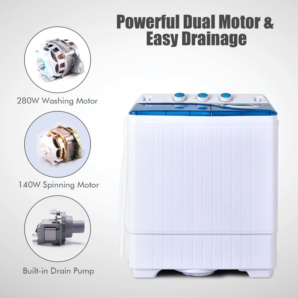 COSTWAY Portable Washing Machine, Twin Tub 26lbs Capacity Laundry, 18lbs Washer and 8lbs Spinner Combo with Timer Knobs, Built-in Drain Pump, Compact Washer for Home Dorm Apartment (Grey+White)