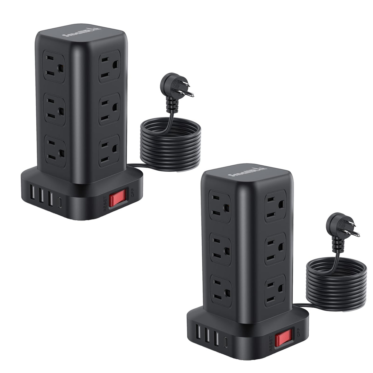 Extension Cord with Multiple Outlets, SMALLRT Power Strip Tower, PD 20W USB C, Outlet Extender with USB Ports 12 AC Outlets, 6.5FT Extension Cord for Home Office, Overload Protection