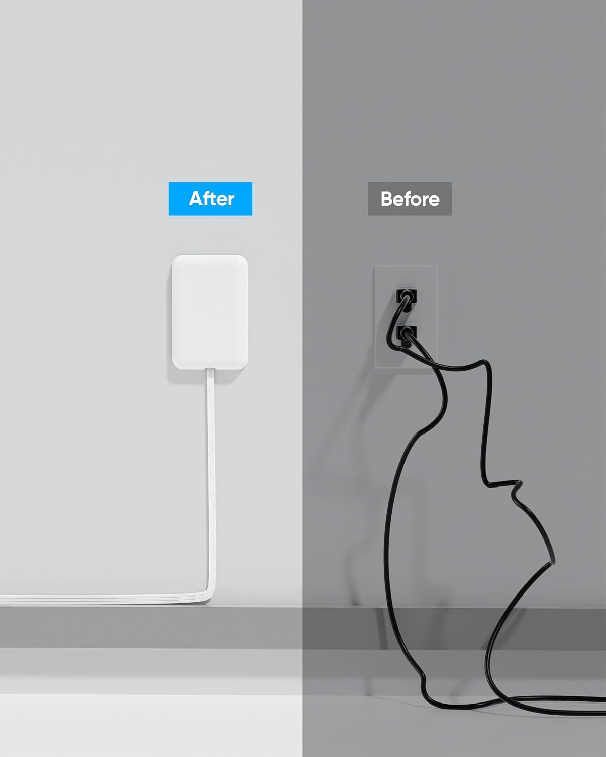 Olcorife Flat Extension Cord with Outlet Cover, Flat Plug Power Strip with 6 Outlets and 3 USB Ports, 8 FT Cord Hidden Outlet Extender for Tight Spaces