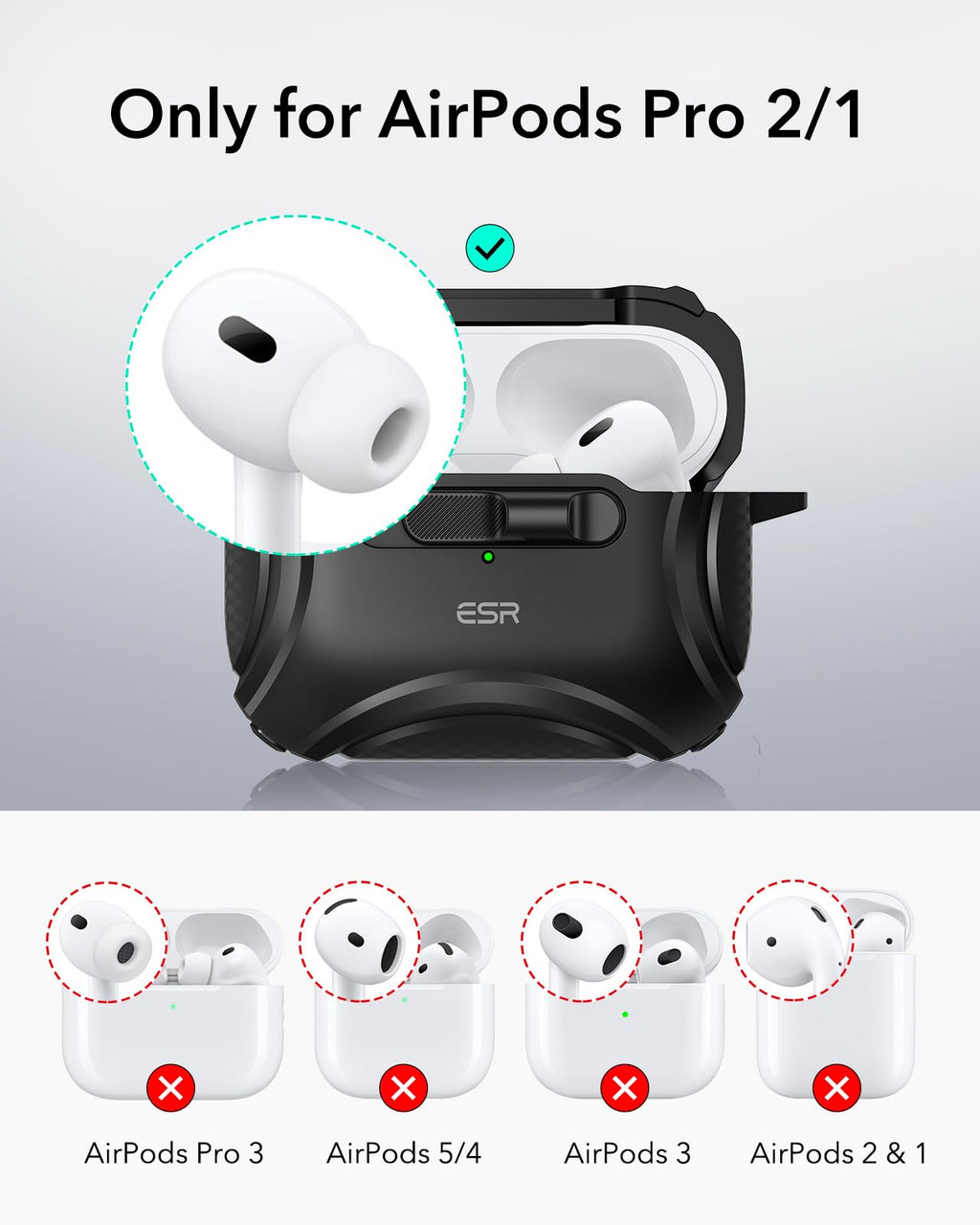 ESR for AirPods 5/4 Case, Compatible with MagSafe, Drop-Proof Lock, Black