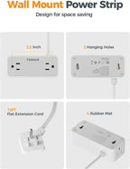 TESSAN Extension Cord 10 FT, Power Strip with 900J Surge Protection, Grey