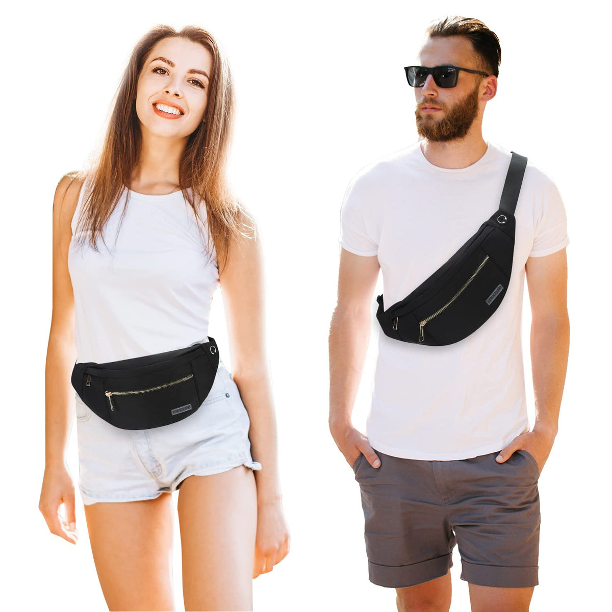 MAXTOP Large Bumbag Waist Fanny Pack Running Belt for Men Women Unisex Bum Bag with Headphone Jack and 4-Zipper Pockets Adjustable Belt for Travel Running Jogging Workout Hiking Gifts All Black