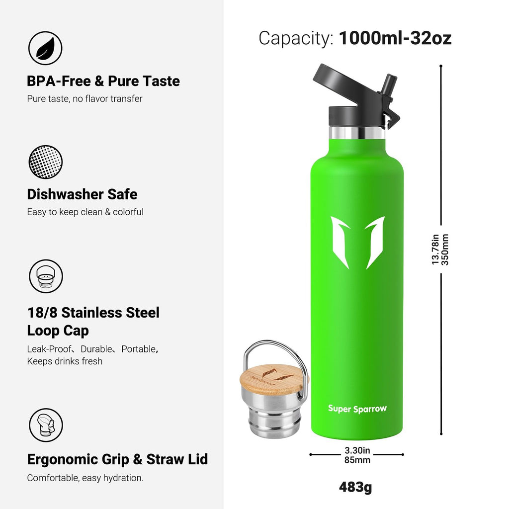 Sparrow Insulated Water Bottle W/Straw -Metal Water Bottles-500ml&750ml&1L