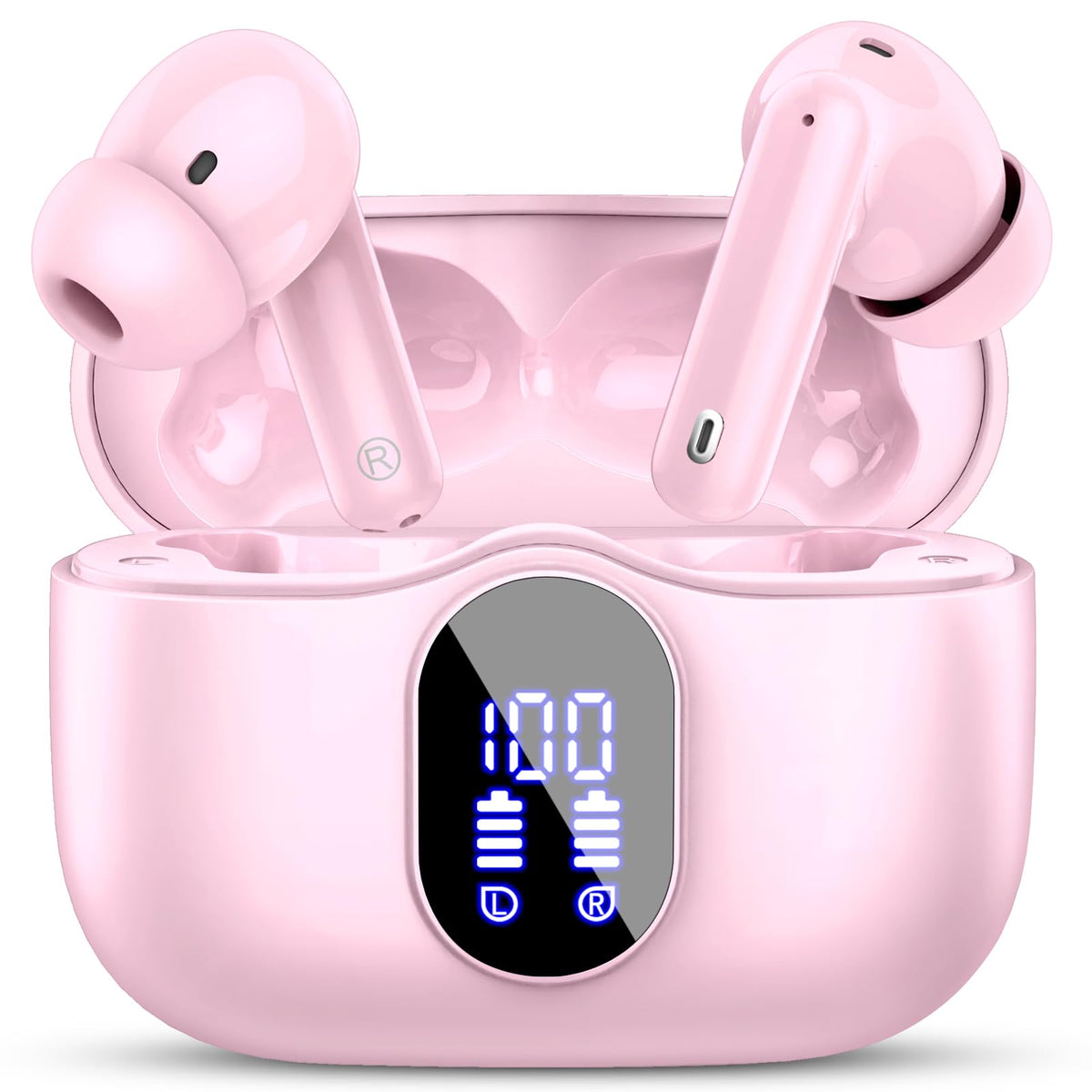 Wireless Earbuds, Bluetooth 5.4 Headphones Bass Stereo/Clear Calls, White