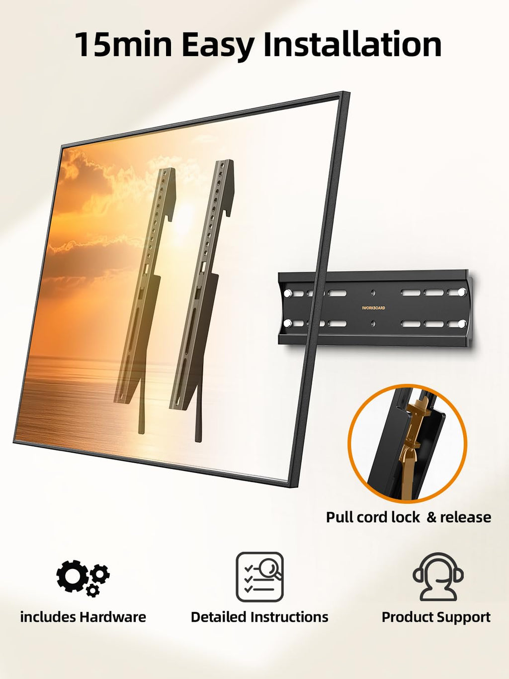 IWORBOARD 24 32 40 42 inch Fixed TV Monitor Wall Mount for 14-42 inch LED LCD Screen,Low Profile Small RV TV Mount, Easy Slim Flat Wall Bracket, Max VESA 200x200mm, 66lbs, Single Stud