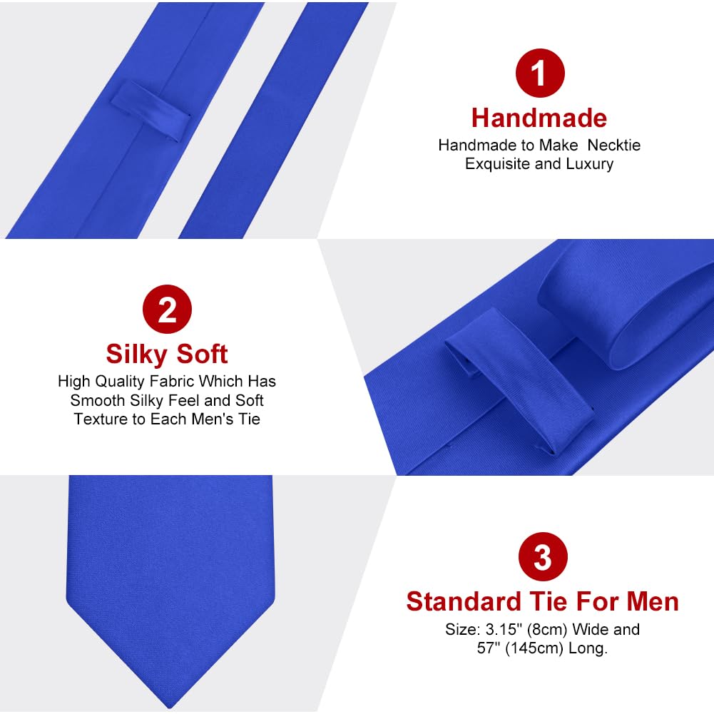URAQT Men Solid Satin Necktie, 8cm Classic Formal Tie