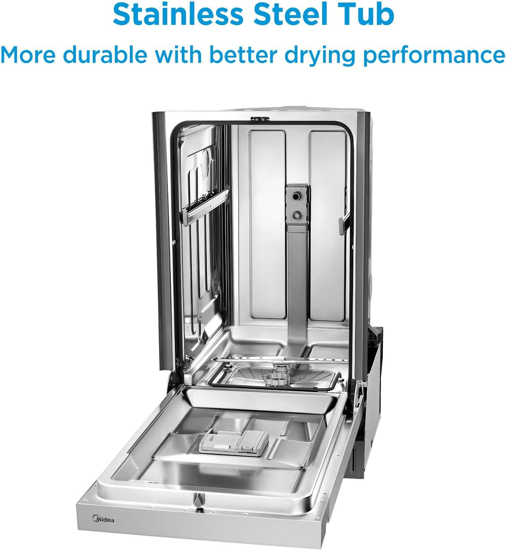 Midea 18 Inch Built-in Dishwasher, 8 Place Settings, Stainless Steel Tub