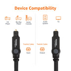 Amazon Basics Toslink Digital Optical Audio Fiber Optic Cable, Multi-Channel, for Sound Bar, Audio System, Home Theatre, Game Console, Blu-Ray Player, Gold-Plated Connectors, 6 Foot, Black