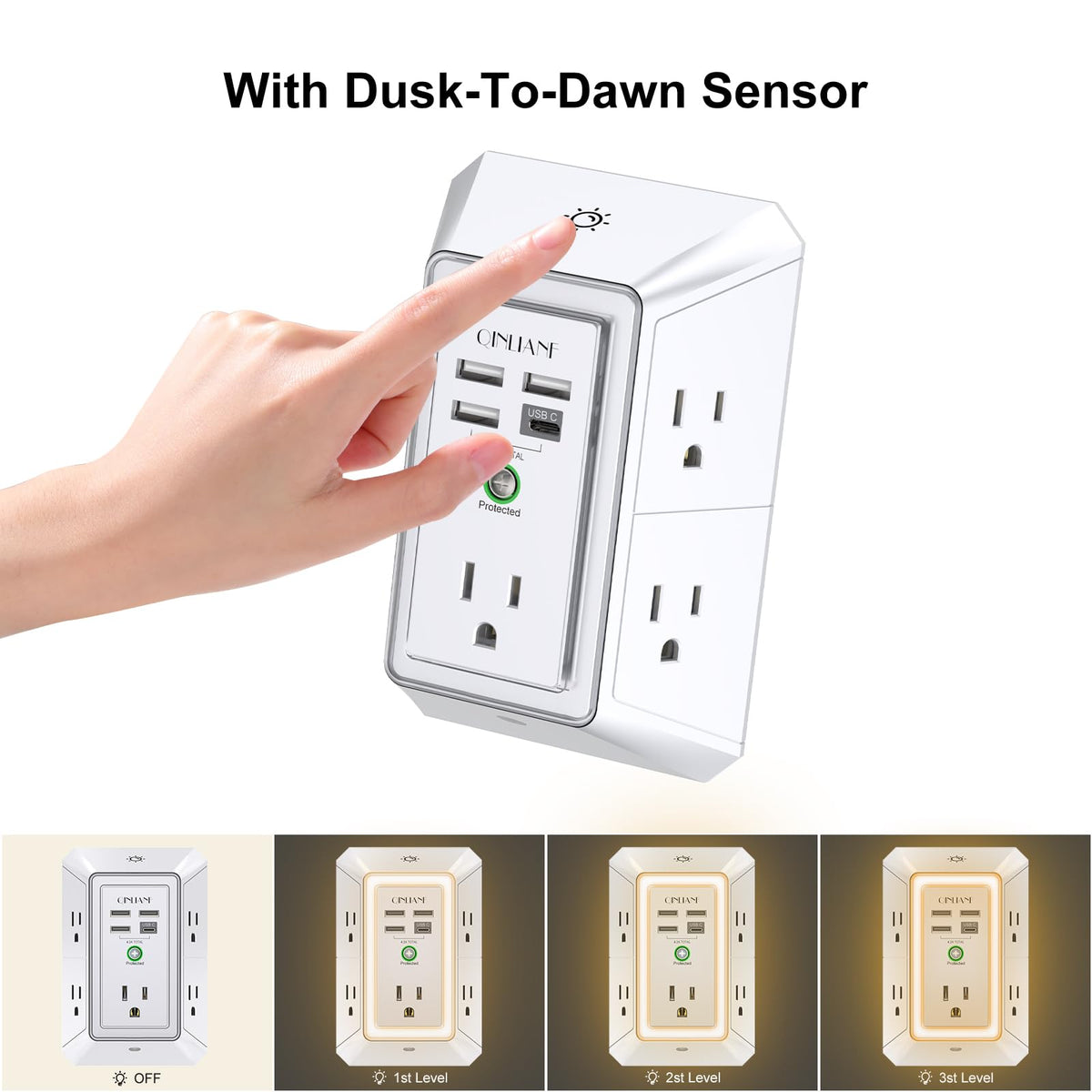 Surge Protector, QINLIANF 5 Outlet Extender with 4 USB Ports(2USB-C)